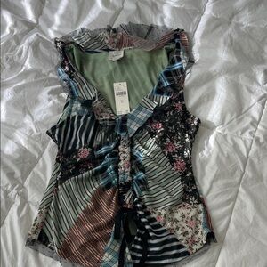 Maeve Anthropologie printed ruffle sleeveless top